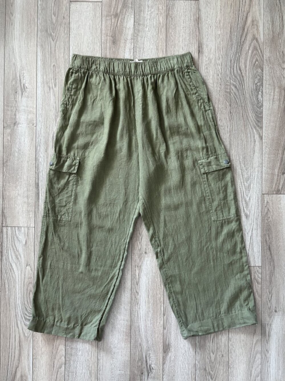 C&C California Linen Wide Leg Cargo Pants Sage Green Earthy Lagenlook Size XL - Picture 3 of 11